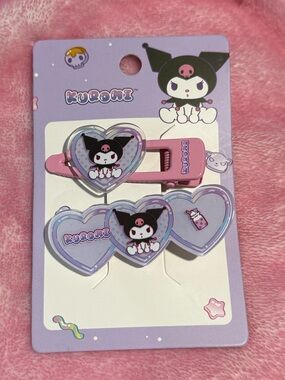 Sanrio Kuromi Heart Hair Clips - Pink & Lavender